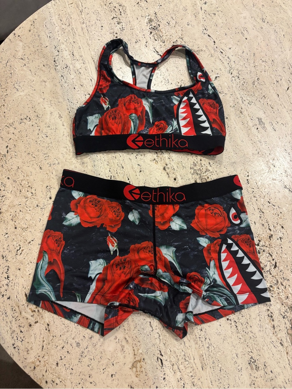 ethika Red Rose Print Racerback Swim Bikini Set